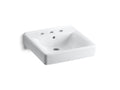 KOHLER K-2053-0 Soho 20" X 18" Wall-Mount/Concealed Arm Carrier Bathroom Sink With 8" Widespread Faucet Holes - White