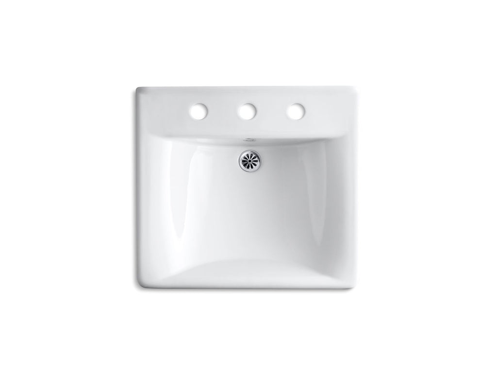 KOHLER K-2053-7 Soho 20" X 18" Wall-Mount/Concealed Arm Carrier Bathroom Sink With 8" Widespread Faucet Holes - Black Black