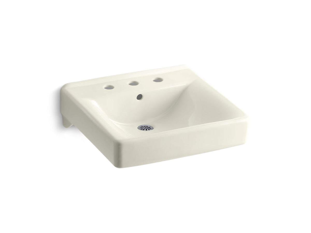 KOHLER K-2053-96 Soho 20" X 18" Wall-Mount/Concealed Arm Carrier Bathroom Sink With 8" Widespread Faucet Holes - Biscuit