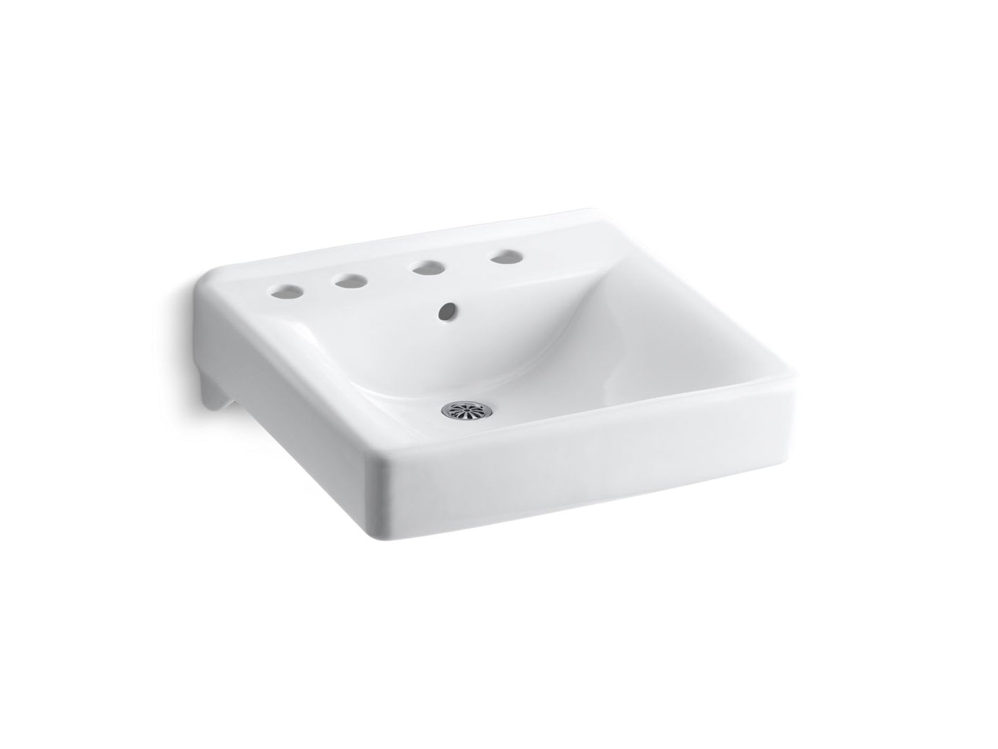KOHLER K-2053-L-0 Soho 20" x 18" wall-mount/concealed arm carrier bathroom sink with 8" widespread faucet holes and left-hand soap dispenser hole - White