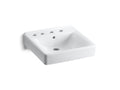 KOHLER K-2053-L-0 Soho 20" X 18" Wall-Mount/Concealed Arm Carrier Bathroom Sink With 8" Widespread Faucet Holes And Left-Hand Soap Dispenser Hole - White