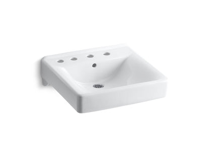 KOHLER K-2053-L-0 Soho 20" x 18" wall-mount/concealed arm carrier bathroom sink with 8" widespread faucet holes and left-hand soap dispenser hole - White