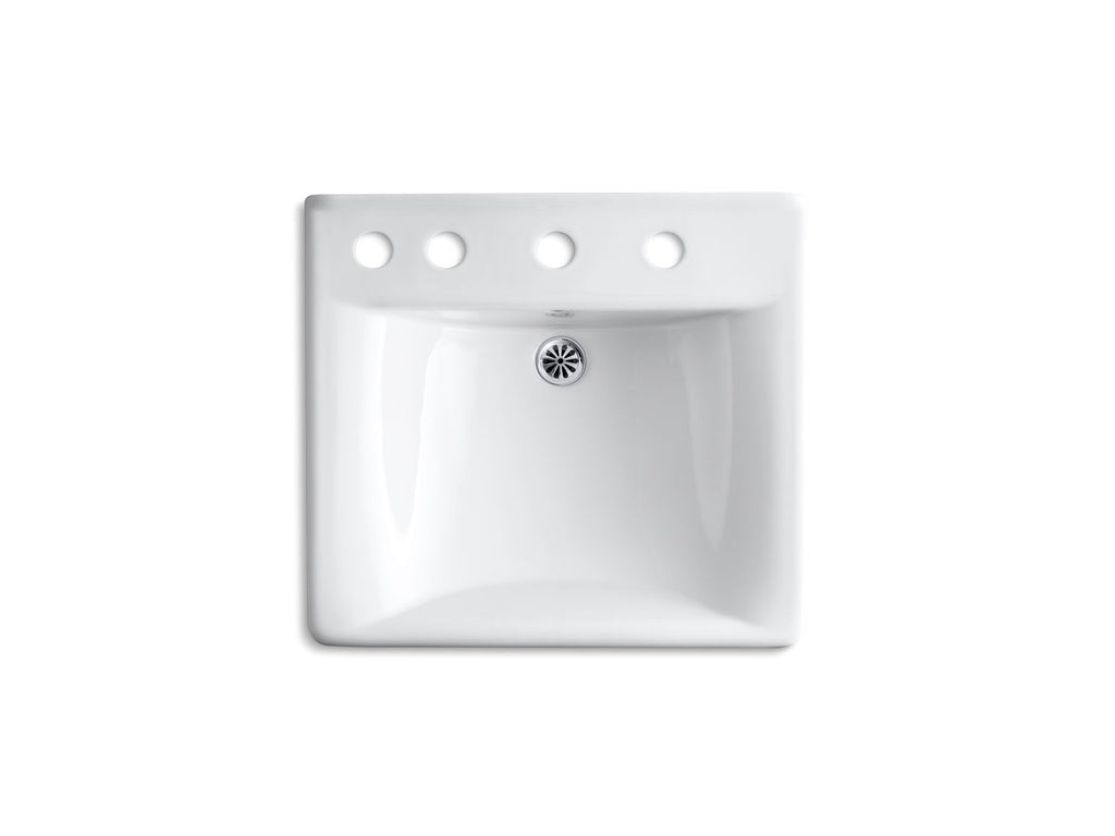 KOHLER K-2053-L-0 Soho 20" X 18" Wall-Mount/Concealed Arm Carrier Bathroom Sink With 8" Widespread Faucet Holes And Left-Hand Soap Dispenser Hole - White
