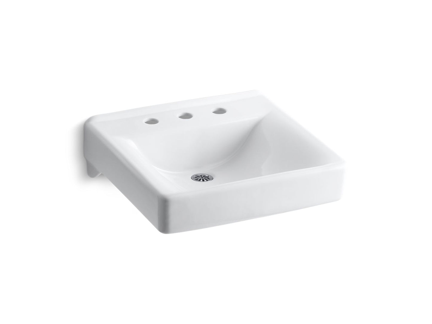 KOHLER K-2053-N-0 Soho 20" X 18" Wall-Mount/Concealed Arm Carrier Bathroom Sink With 8" Widespread Faucet Holes In White