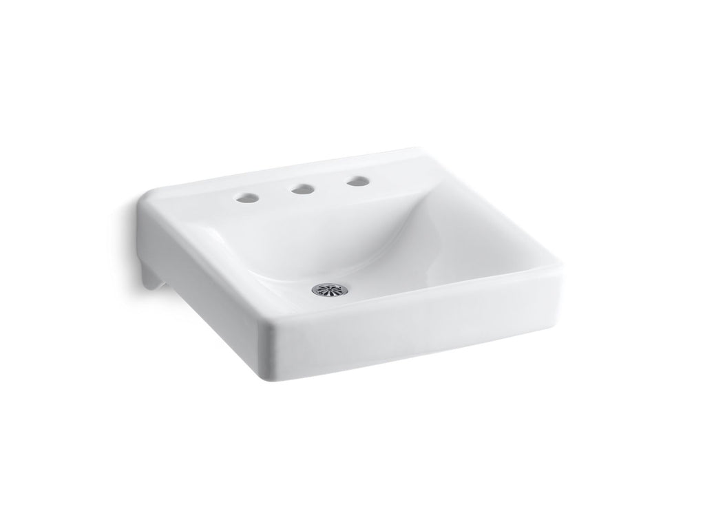 KOHLER K-2053-N-0 Soho 20" X 18" Wall-Mount/Concealed Arm Carrier Bathroom Sink With 8" Widespread Faucet Holes - White