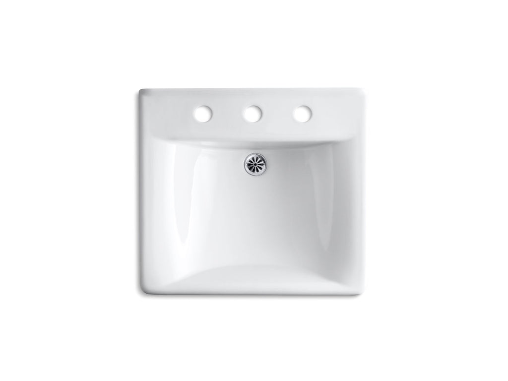 KOHLER K-2053-N-0 Soho 20" X 18" Wall-Mount/Concealed Arm Carrier Bathroom Sink With 8" Widespread Faucet Holes - White