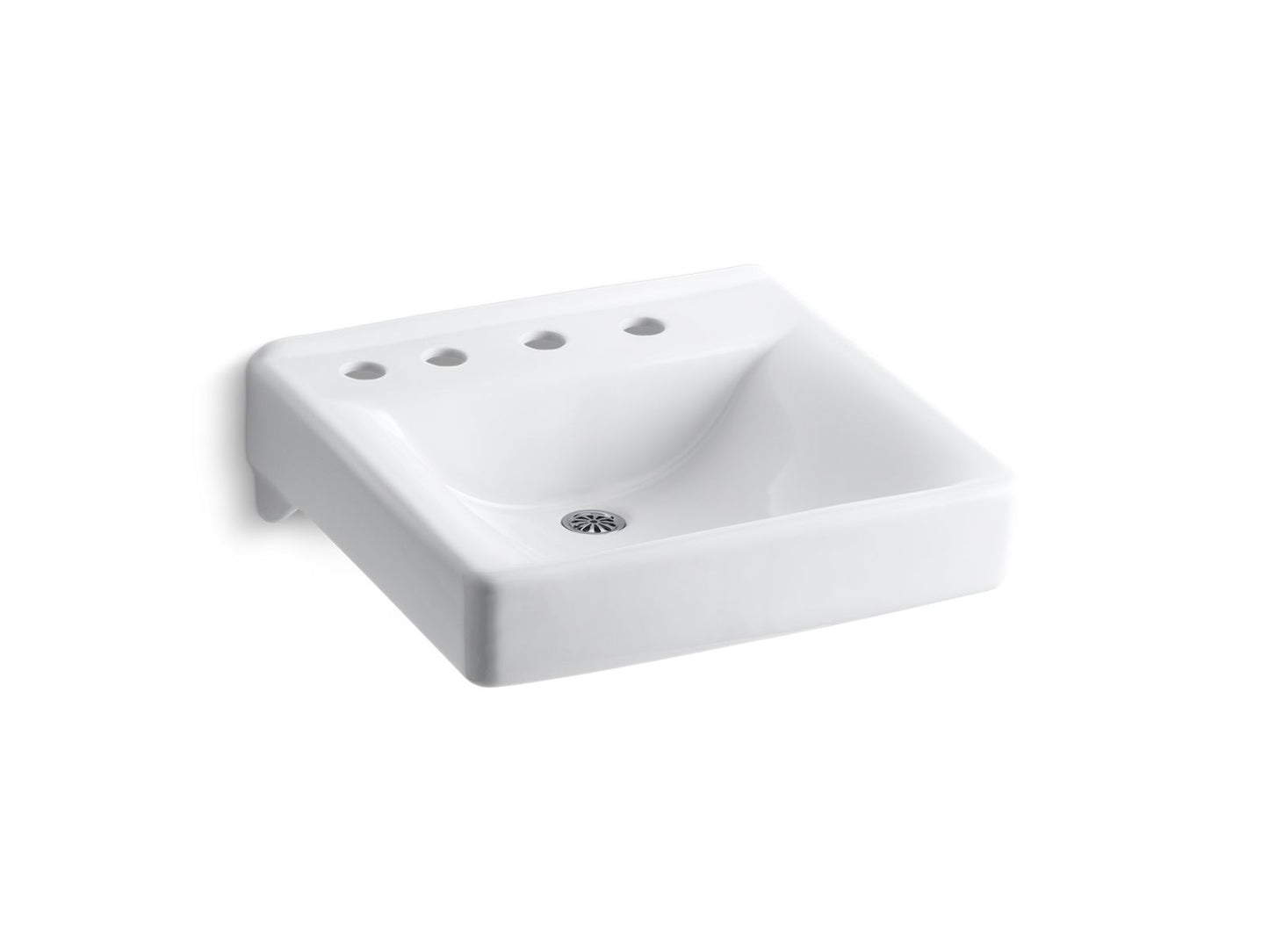 KOHLER K-2053-NL-0 Soho 20" X 18" Wall-Mount/Concealed Arm Carrier Bathroom Sink With 8" Widespread Faucet Holes And Left-Hand Soap Dispenser Hole In White