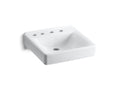 KOHLER K-2053-NL-0 Soho 20" X 18" Wall-Mount/Concealed Arm Carrier Bathroom Sink With 8" Widespread Faucet Holes And Left-Hand Soap Dispenser Hole - White