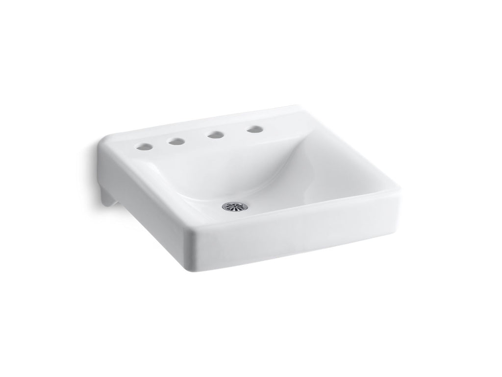 KOHLER K-2053-NL-0 Soho 20" X 18" Wall-Mount/Concealed Arm Carrier Bathroom Sink With 8" Widespread Faucet Holes And Left-Hand Soap Dispenser Hole - White