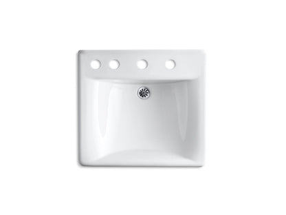 KOHLER K-2053-NL-0 Soho 20" x 18" wall-mount/concealed arm carrier bathroom sink with 8" widespread faucet holes and left-hand soap dispenser hole - White