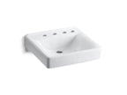 KOHLER K-2053-NR-0 Soho 20" X 18" Wall-Mount/Concealed Arm Carrier Bathroom Sink With 8" Widespread Faucet Holes And Right-Hand Soap Dispenser Hole - White