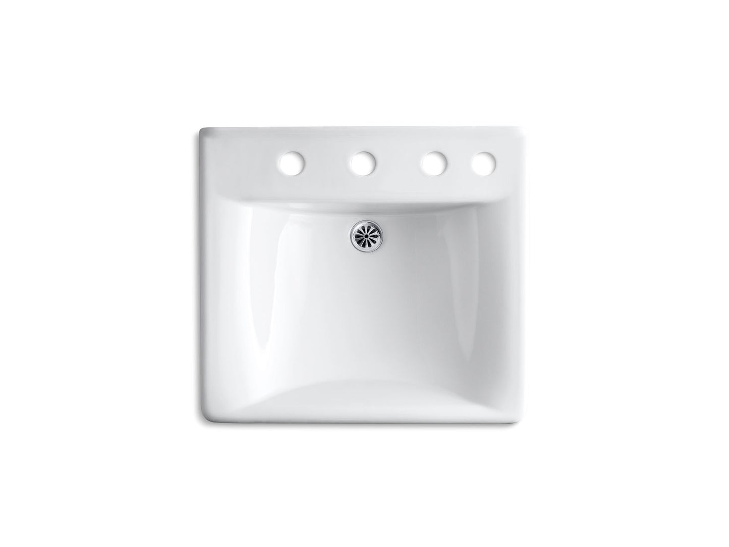 KOHLER K-2053-NR-0 Soho 20" x 18" wall-mount/concealed arm carrier bathroom sink with 8" widespread faucet holes and right-hand soap dispenser hole - White