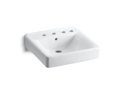 KOHLER K-2053-R-0 Soho 20" x 18" wall-mount/concealed arm carrier bathroom sink with 8" widespread faucet holes and right-hand soap dispenser hole - White