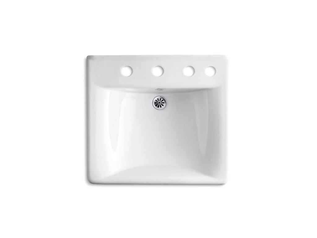 KOHLER K-2053-R-0 Soho 20" X 18" Wall-Mount/Concealed Arm Carrier Bathroom Sink With 8" Widespread Faucet Holes And Right-Hand Soap Dispenser Hole - White