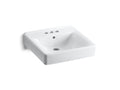 KOHLER K-2054-0 Soho 20" X 18" Wall-Mount/Concealed Arm Carrier Arm Bathroom Sink With 4" Centerset Faucet Holes - White