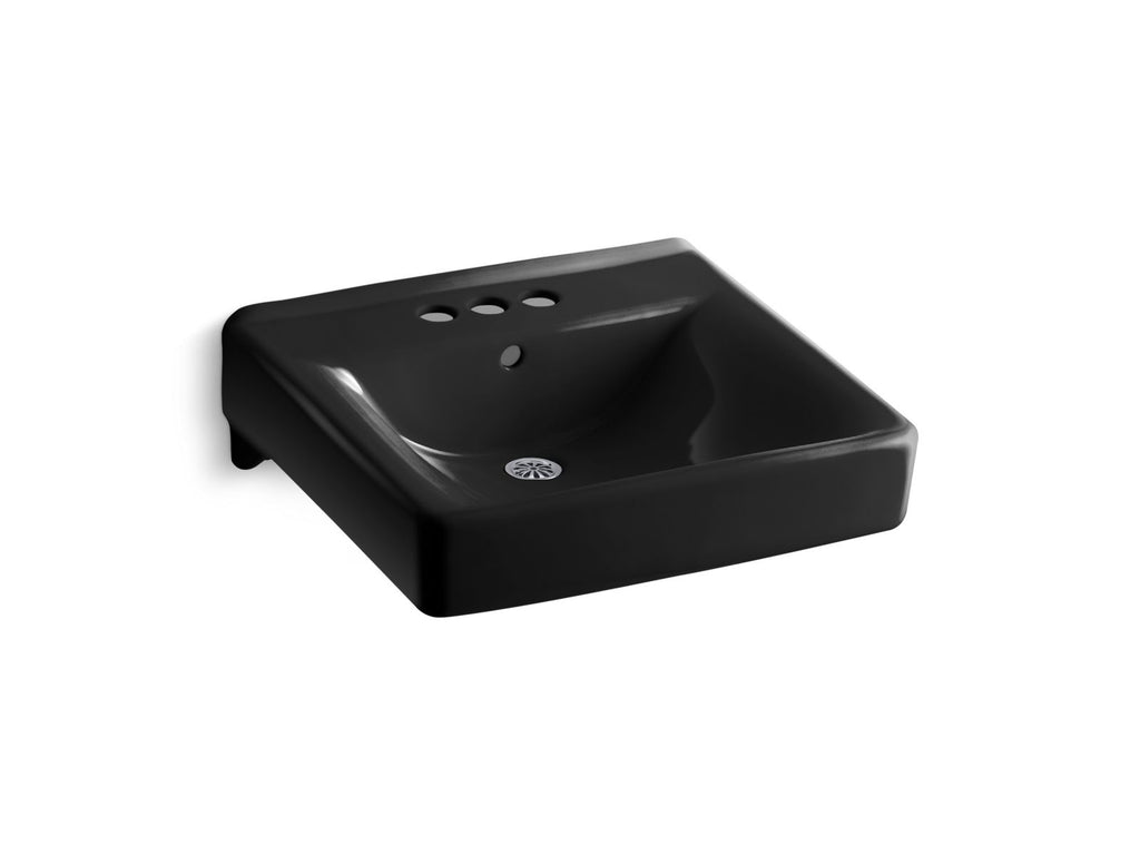 KOHLER K-2054-7 Soho 20" X 18" Wall-Mount/Concealed Arm Carrier Arm Bathroom Sink With 4" Centerset Faucet Holes - Black Black