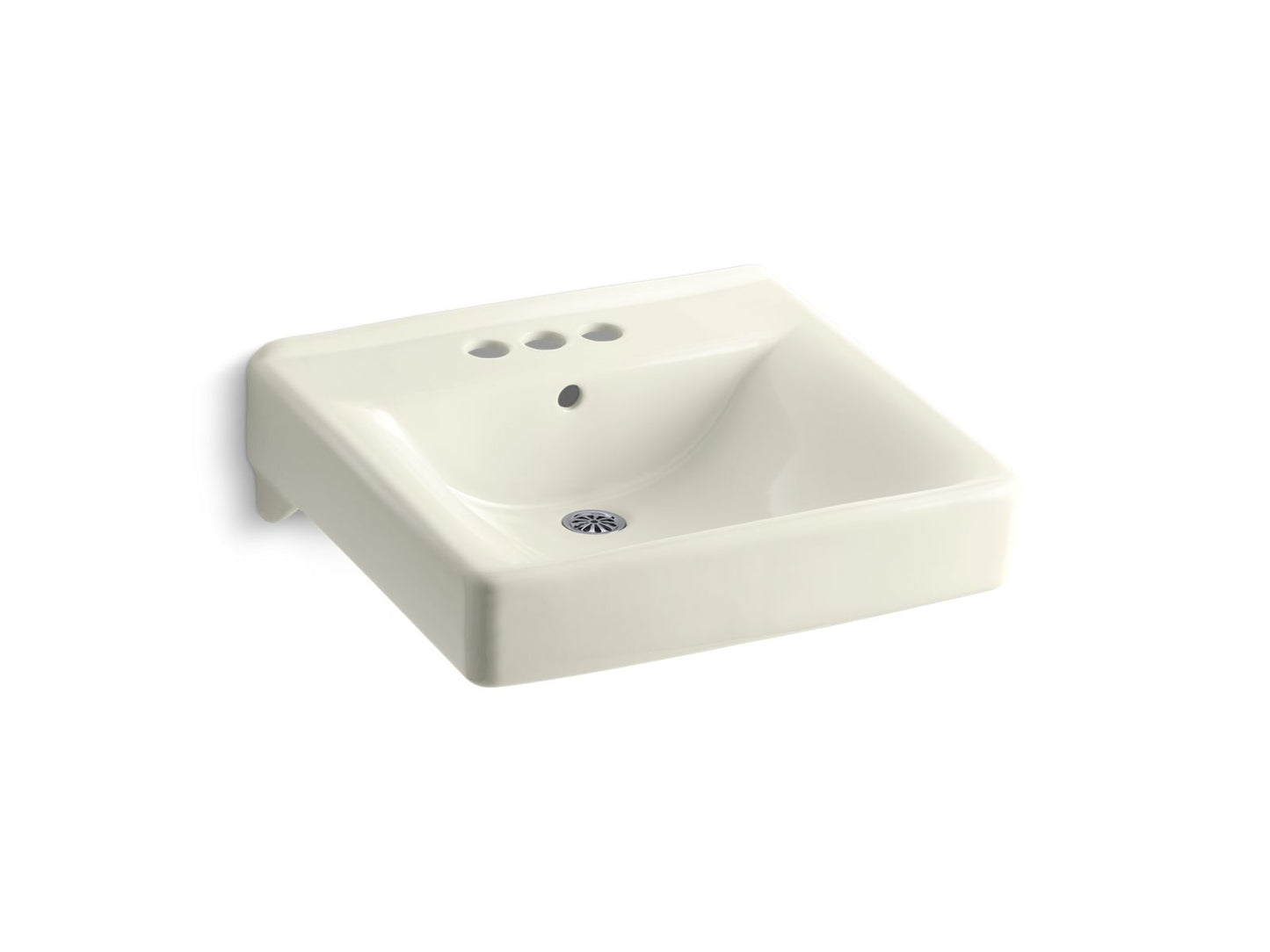 KOHLER K-2054-96 Soho 20" X 18" Wall-Mount/Concealed Arm Carrier Arm Bathroom Sink With 4" Centerset Faucet Holes In Biscuit