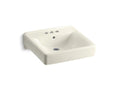 KOHLER K-2054-96 Soho 20" X 18" Wall-Mount/Concealed Arm Carrier Arm Bathroom Sink With 4" Centerset Faucet Holes - Biscuit