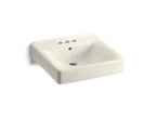 KOHLER K-2054-96 Soho 20" X 18" Wall-Mount/Concealed Arm Carrier Arm Bathroom Sink With 4" Centerset Faucet Holes - Biscuit