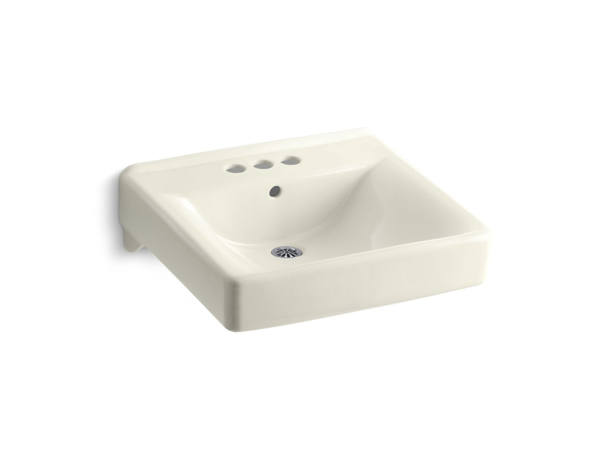 KOHLER K-2054-96 Soho 20" X 18" Wall-Mount/Concealed Arm Carrier Arm Bathroom Sink With 4" Centerset Faucet Holes - Biscuit