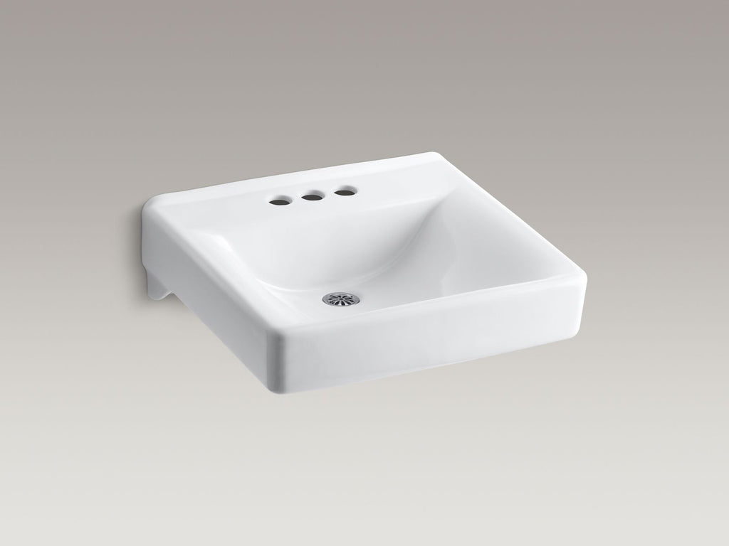 KOHLER K-2054-N-0 Soho 20" X 18" Wall-Mount/Concealed Arm Carrier Bathroom Sink With 4" Centerset Faucet Holes - White