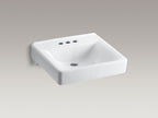 KOHLER K-2054-N-0 Soho 20" X 18" Wall-Mount/Concealed Arm Carrier Bathroom Sink With 4" Centerset Faucet Holes - White