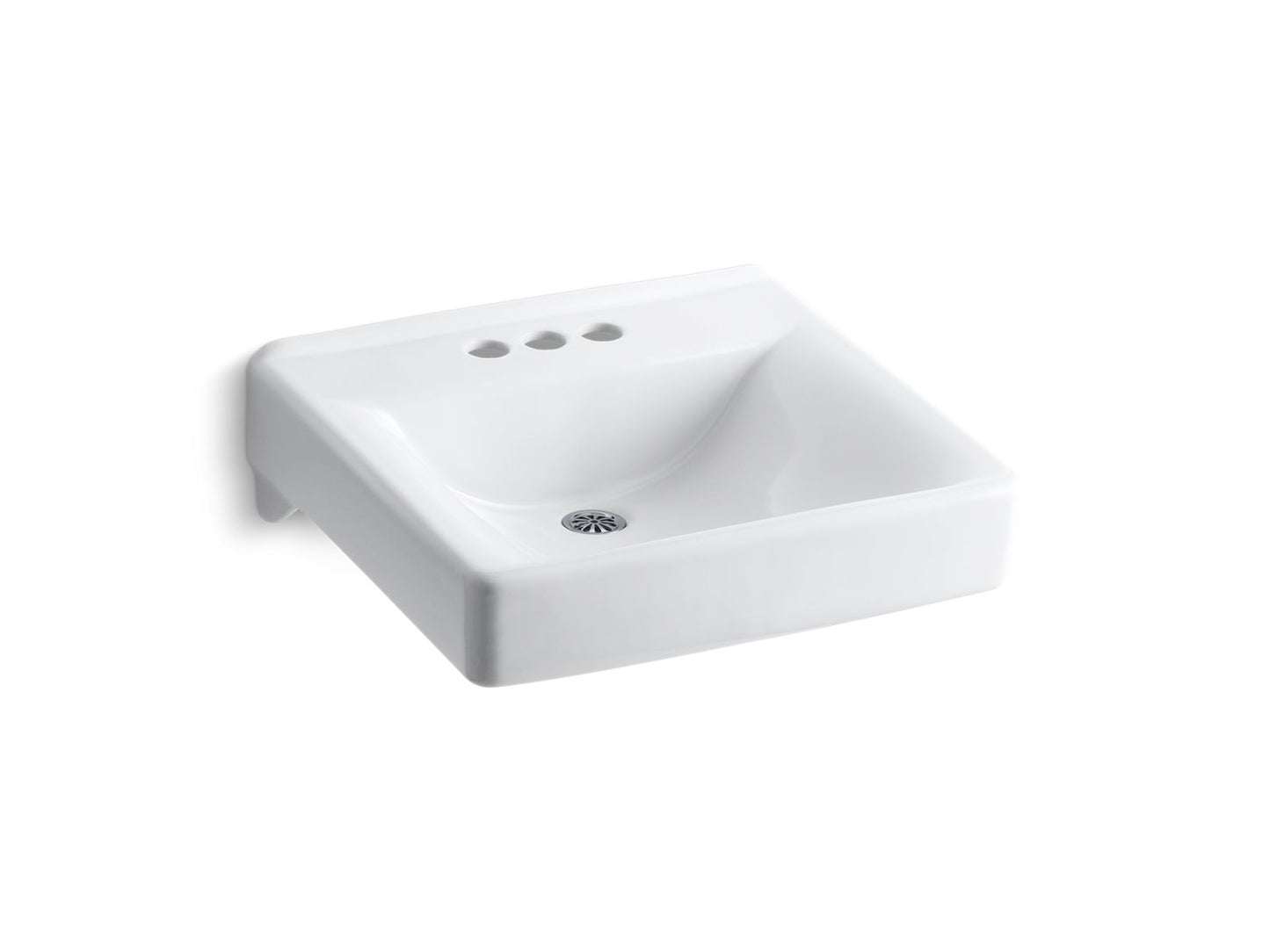 KOHLER K-2054-N-0 Soho 20" X 18" Wall-Mount/Concealed Arm Carrier Bathroom Sink With 4" Centerset Faucet Holes In White