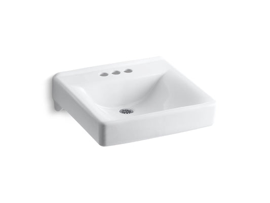 KOHLER K-2054-N-0 Soho 20" x 18" wall-mount/concealed arm carrier bathroom sink with 4" centerset faucet holes - White