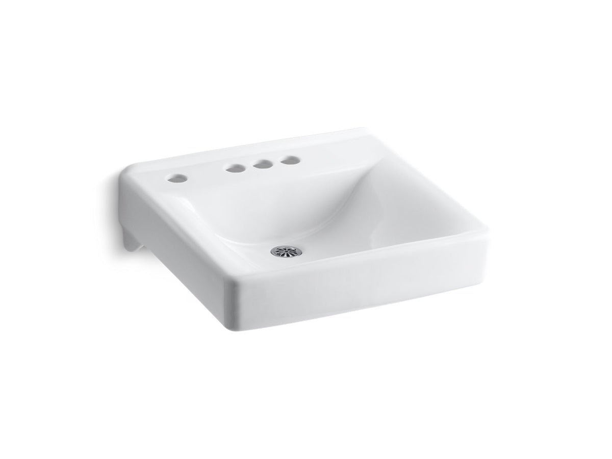 KOHLER K-2054-NL-0 Soho 20" X 18" Wall-Mount/Concealed Arm Carrier Bathroom Sink With 4" Centerset Faucet Holes And Left-Hand Soap Dispenser Hole - White