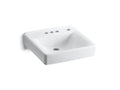 KOHLER K-2054-NR-0 Soho 20" X 18" Wall-Mount/Concealed Arm Carrier Bathroom Sink With 4" Centerset Faucet Holes And Right-Hand Soap Dispenser Hole - White