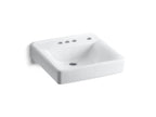 KOHLER K-2054-NR-0 Soho 20" X 18" Wall-Mount/Concealed Arm Carrier Bathroom Sink With 4" Centerset Faucet Holes And Right-Hand Soap Dispenser Hole - White