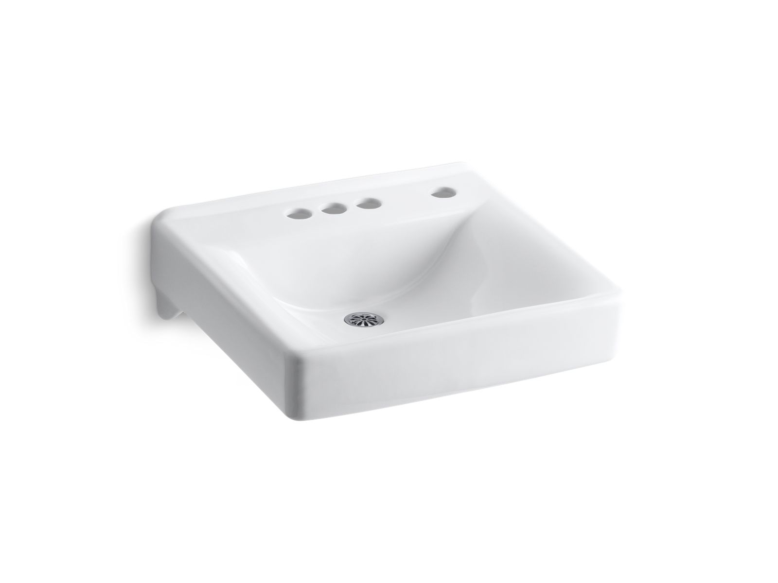 KOHLER K-2054-NR-0 Soho 20" X 18" Wall-Mount/Concealed Arm Carrier Bathroom Sink With 4" Centerset Faucet Holes And Right-Hand Soap Dispenser Hole - White