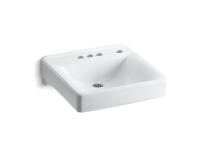 KOHLER K-2054-NR-0 Soho 20" x 18" wall-mount/concealed arm carrier bathroom sink with 4" centerset faucet holes and right-hand soap dispenser hole - White