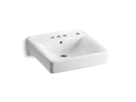 KOHLER K-2054-R-0 Soho 20" X 18" Wall-Mount/Concealed Arm Carrier Arm Bathroom Sink With 4" Centerset Faucet Holes And Right-Hand Soap Dispenser Hole In White