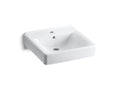 KOHLER K-2084-0 Soho 20" X 18" Wall-Mount/Concealed Arm Carrier Bathroom Sink With Single Faucet Hole - White