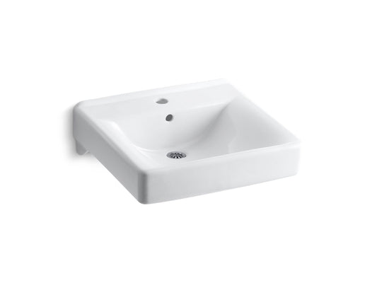 KOHLER K-2084-0 Soho 20" x 18" wall-mount/concealed arm carrier bathroom sink with single faucet hole - White