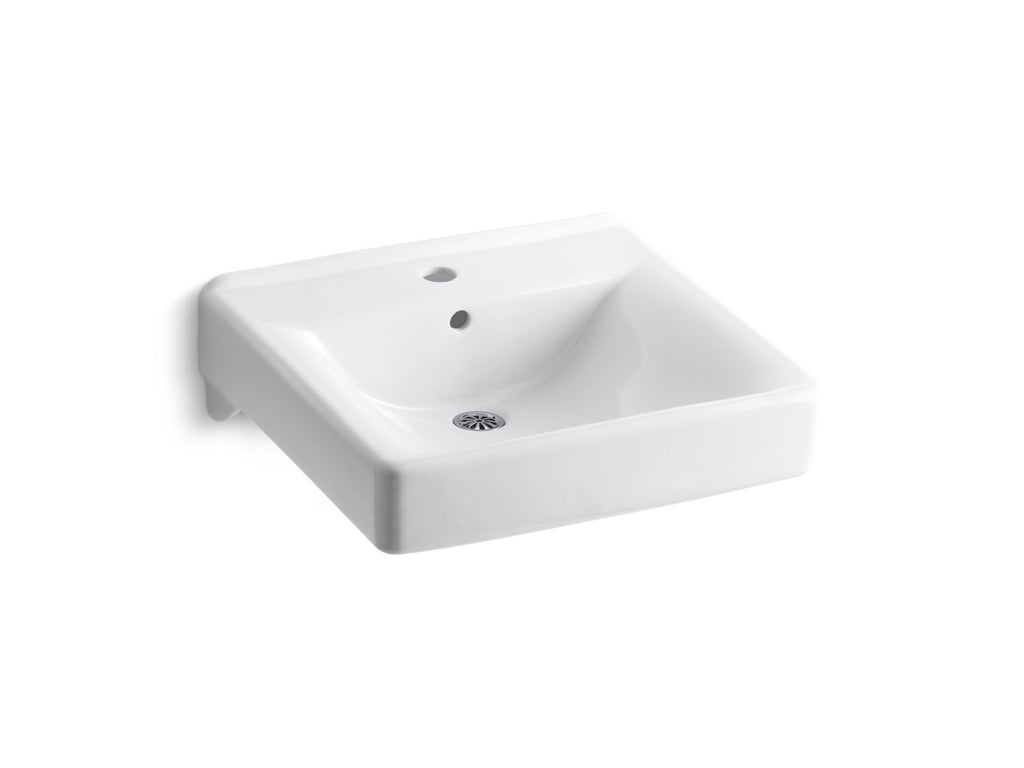 KOHLER K-2084-7 Soho 20" X 18" Wall-Mount/Concealed Arm Carrier Bathroom Sink With Single Faucet Hole - Black Black