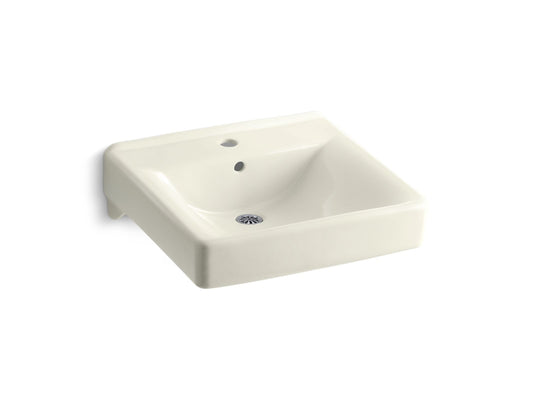 KOHLER K-2084-96 Soho 20" X 18" Wall-Mount/Concealed Arm Carrier Bathroom Sink With Single Faucet Hole In Biscuit