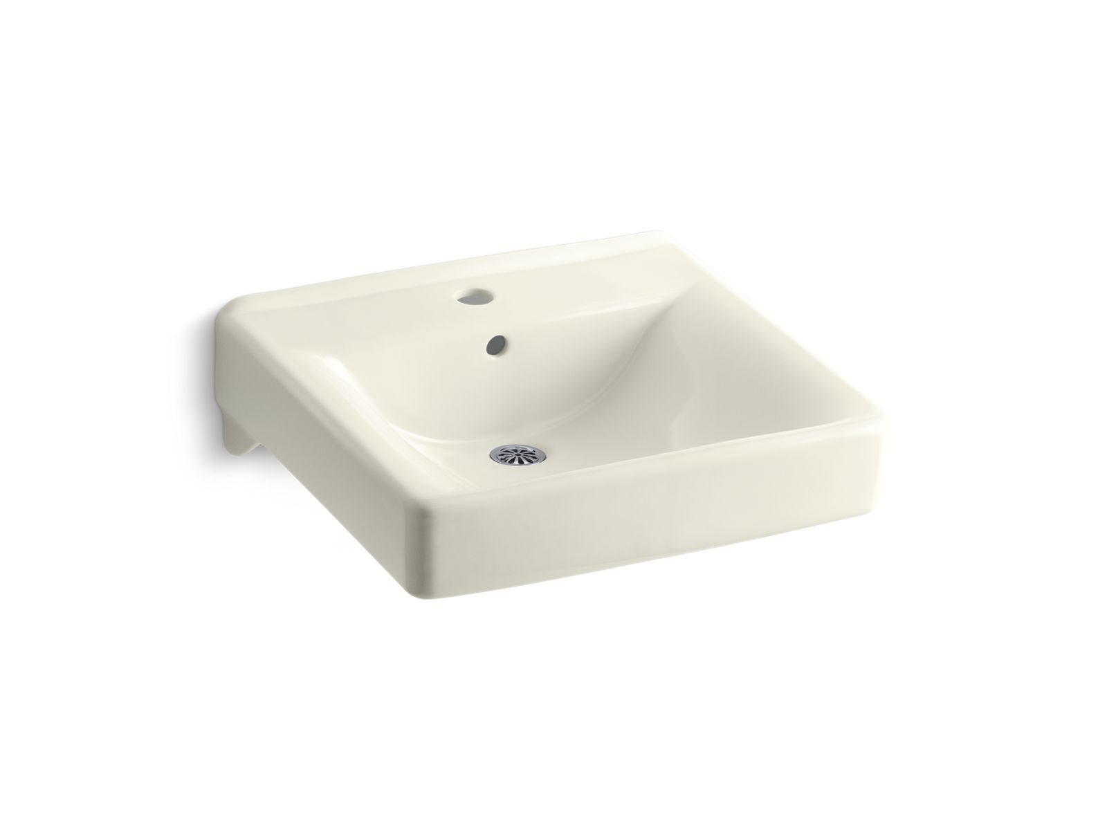KOHLER K-2084-96 Soho 20" X 18" Wall-Mount/Concealed Arm Carrier Bathroom Sink With Single Faucet Hole - Biscuit