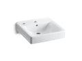 KOHLER K-2084-L-0 Soho 20" X 18" Wall-Mount/Concealed Arm Carrier Bathroom Sink Left-Hand Soap Dispenser Hole - White