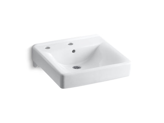 KOHLER K-2084-L-0 Soho 20" x 18" wall-mount/concealed arm carrier bathroom sink left-hand soap dispenser hole - White