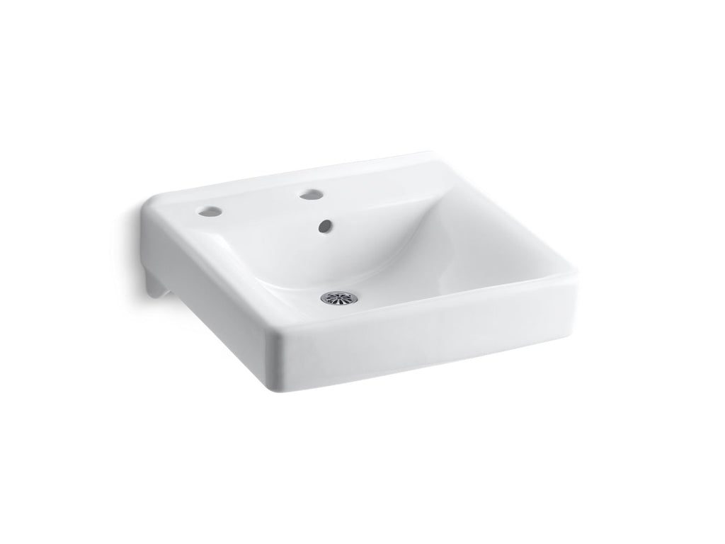 KOHLER K-2084-L-0 Soho 20" X 18" Wall-Mount/Concealed Arm Carrier Bathroom Sink Left-Hand Soap Dispenser Hole - White