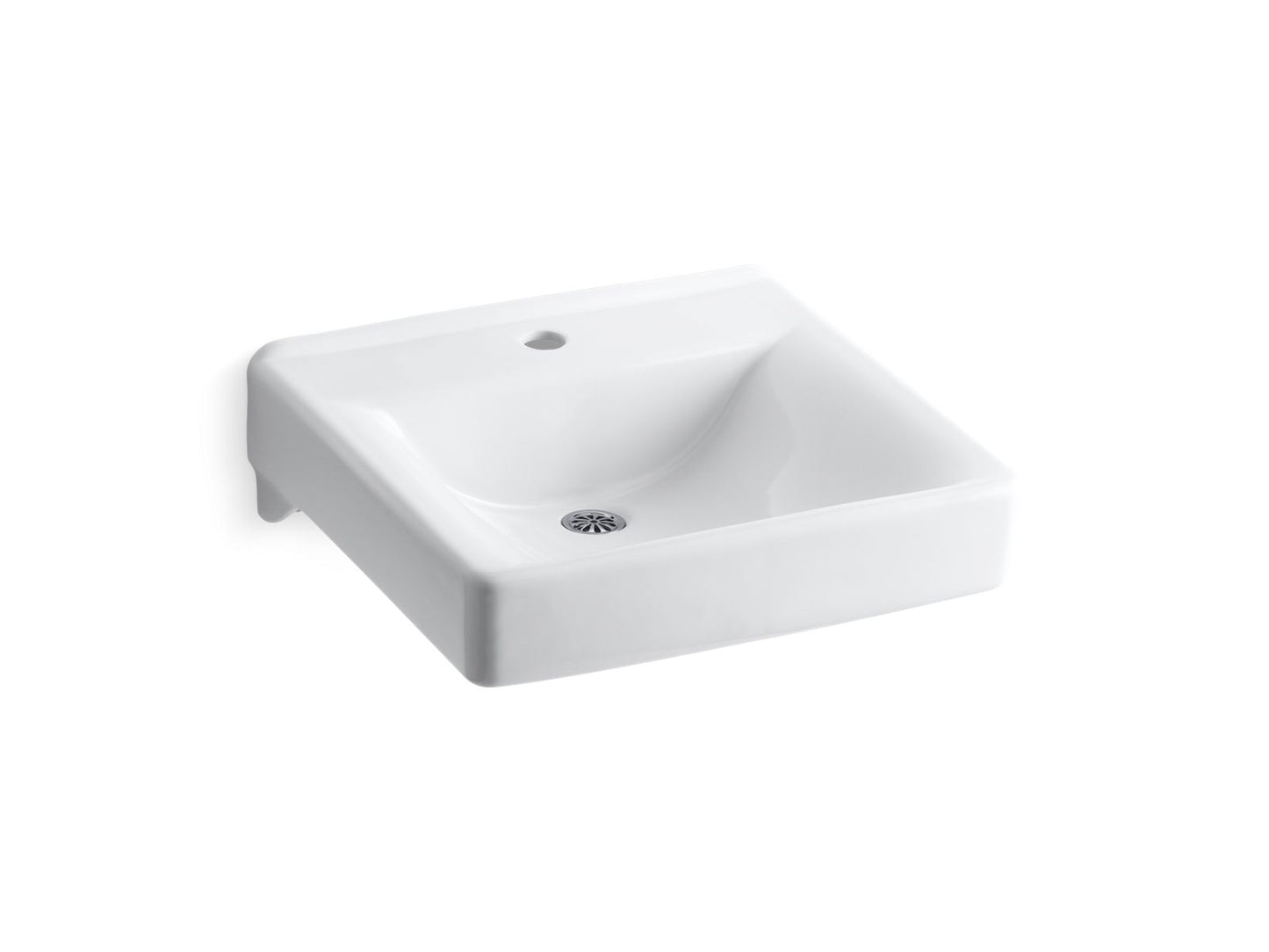 KOHLER K-2084-N-0 Soho 20" X 18" Wall-Mount/Concealed Arm Carrier Bathroom Sink With Single Faucet Hole In White