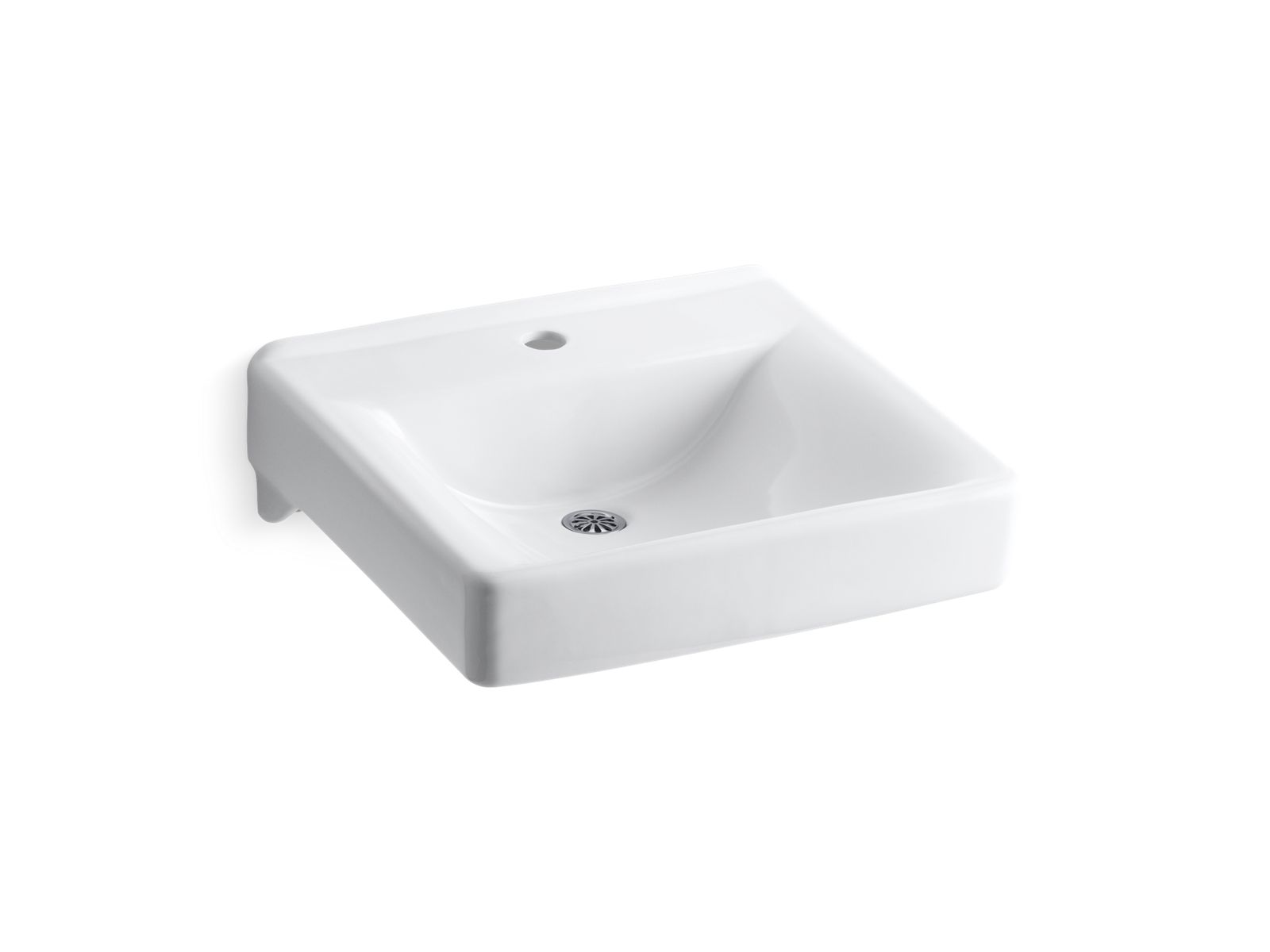 KOHLER K-2084-N-0 Soho 20" X 18" Wall-Mount/Concealed Arm Carrier Bathroom Sink With Single Faucet Hole - White