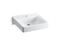 KOHLER K-2084-N-0 Soho 20" X 18" Wall-Mount/Concealed Arm Carrier Bathroom Sink With Single Faucet Hole - White