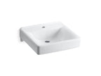 KOHLER K-2084-N-0 Soho 20" X 18" Wall-Mount/Concealed Arm Carrier Bathroom Sink With Single Faucet Hole - White