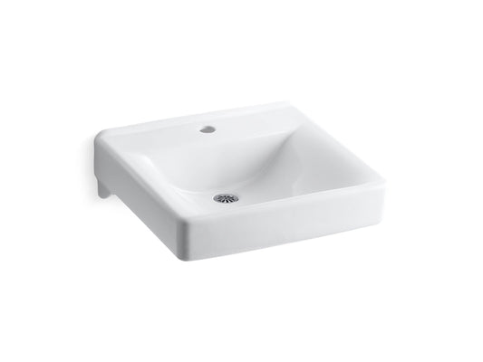 KOHLER K-2084-N-0 Soho 20" x 18" wall-mount/concealed arm carrier bathroom sink with single faucet hole - White