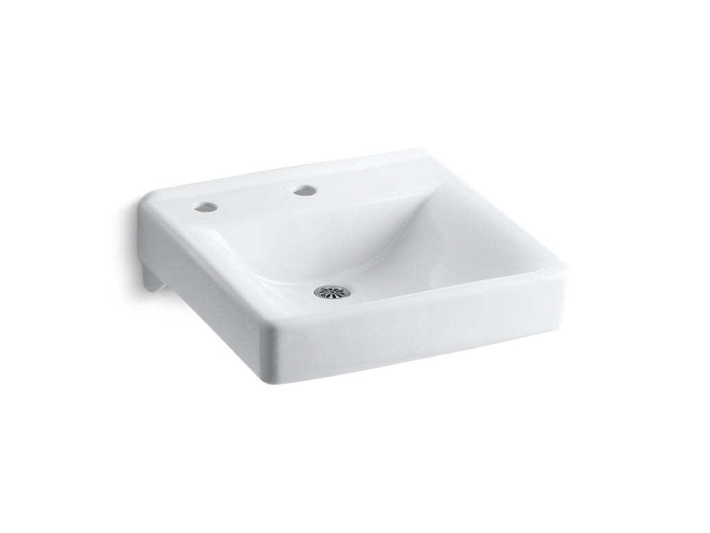 KOHLER K-2084-NL-0 Soho 20" X 18" Wall-Mount/Concealed Arm Carrier Bathroom Sink With Single Faucet Hole And Left-Hand Soap Dispenser Hole - White