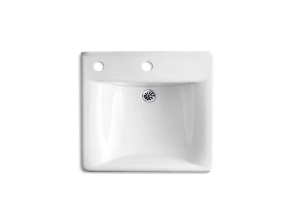 KOHLER K-2084-NL-0 Soho 20" X 18" Wall-Mount/Concealed Arm Carrier Bathroom Sink With Single Faucet Hole And Left-Hand Soap Dispenser Hole - White