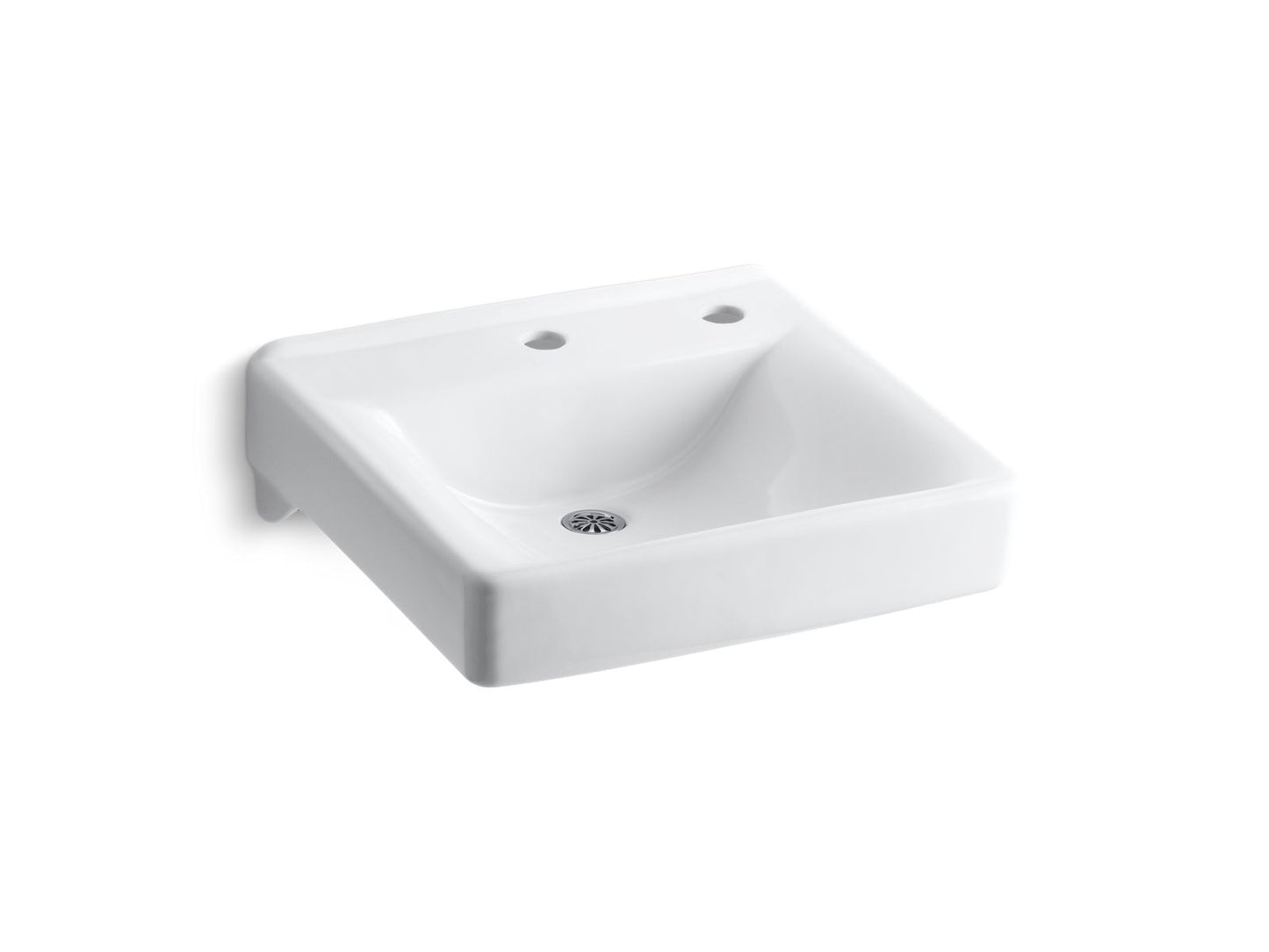 KOHLER K-2084-NR-0 Soho 20" X 18" Wall-Mount/Concealed Arm Carrier Bathroom Sink With Single Faucet Hole And Right-Hand Soap Dispenser Hole In White